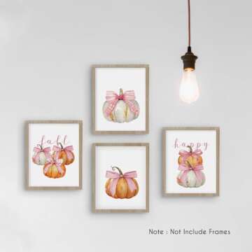 HRQKO Pink Fall Pumpkin Poster Prints Set of 4