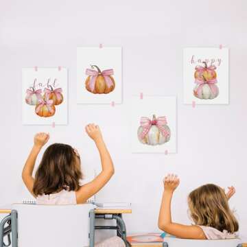 HRQKO Pink Fall Pumpkin Poster Prints Set of 4