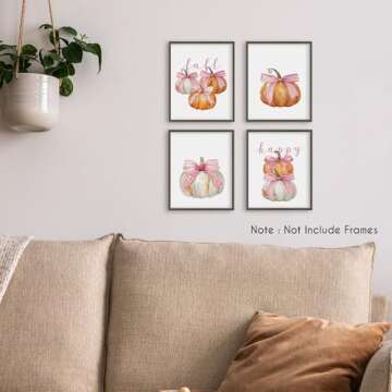 HRQKO Pink Fall Pumpkin Poster Prints Set of 4