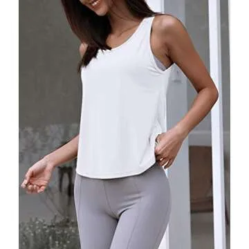 OYANUS Womens Summer Workout Tops Sexy Backless Yoga Shirts Open Back Activewear Running Sports Gym Tank Tops White M