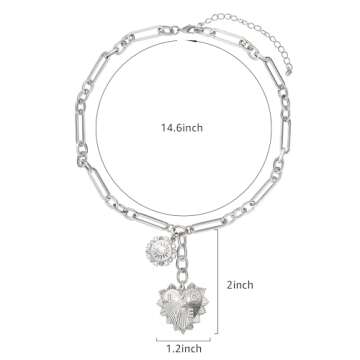 BONJOULRY Chunky Gold Sun Heart Pendent Charm Necklace for Women 18K Gold Plated Choker Necklace Heart Charm Necklace Thick Paperclip Chain Necklace Silver