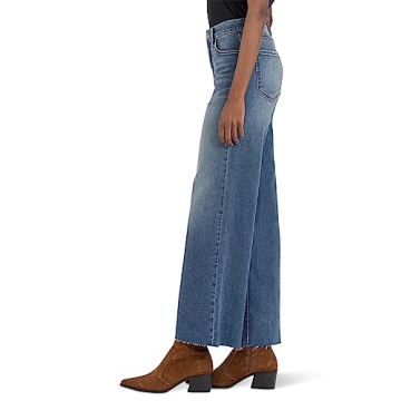KUT from the Kloth Meg High-Rise Fab Ab Wide Leg Raw Hem in Milestone Milestone 12