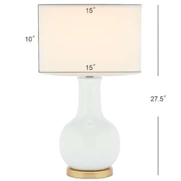 SAFAVIEH Lighting Collection Paris Modern White Ceramic 28-inch Bedroom Living Room Home Office Desk Nightstand Table Lamp (LED Bulb Included)