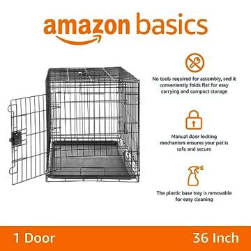 Amazon Basics Durable, Foldable, Collapsible, Portable Metal Wire Dog Crate with Tray, Single Door with Divider Panel, Easy to Assemble & Clean, Black, 36 x 23 x 25 Inches