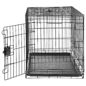 Amazon Basics Durable, Foldable, Collapsible, Portable Metal Wire Dog Crate with Tray, Single Door with Divider Panel, Easy to Assemble & Clean, Black, 36 x 23 x 25 Inches