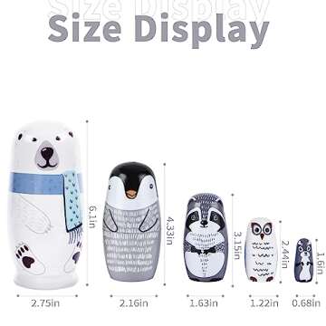 Tngan Nesting Dolls, 5Pcs 6" Tall Russian Nesting Dolls, Handmade Matryoshka for Kids, Wooden Stacki...