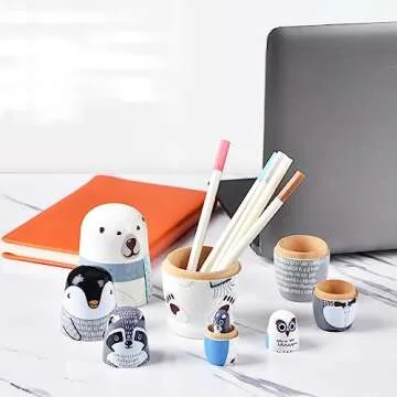 Tngan 5Pcs Handmade Wooden Nesting Dolls for Kids