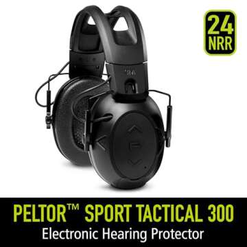 Peltor Sport Tactical 300 Smart Electronic Hearing Protector, Bluetooth Wireless Ear Muffs, NRR 22 dB, Bluetooth Headphones With Recessed Microphone, Ideal For Range, Shooting & Hunting (TAC300-OTH)