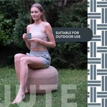 Dekorist Round Jute Pouf for Indoor & Outdoor Seating