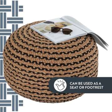 Dekorist Round Jute Pouf for Indoor & Outdoor Seating