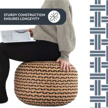 Dekorist Round Jute Pouf for Indoor & Outdoor Seating