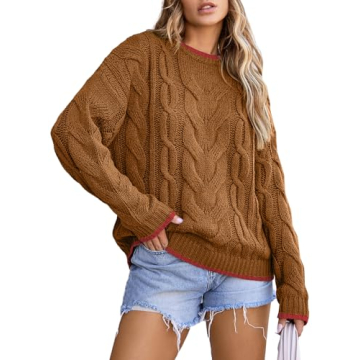 EVALESS Trendy Oversized Sweater Color Block Pullover for Style and Comfort