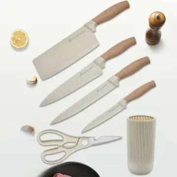 Retrosohoo 6-Piece Khaki Kitchen Knife Set for All Cooks