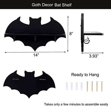 YJGYP9F Bat/Coffin Shelf, 1 Shelf, Crystal Shelf Spooky Floating Shelves Goth Decor Bat Shelf,Wooden Gothic Decor for Home, Black Hanging Shelf for Wall, Witchy Room Decor for Crystal Keys