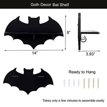 YJGYP9F Bat/Coffin Shelf, 1 Shelf, Crystal Shelf Spooky Floating Shelves Goth Decor Bat Shelf,Wooden Gothic Decor for Home, Black Hanging Shelf for Wall, Witchy Room Decor for Crystal Keys