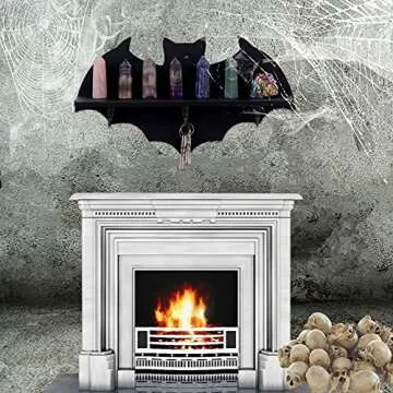 YJGYP9F Bat/Coffin Shelf, 1 Shelf, Crystal Shelf Spooky Floating Shelves Goth Decor Bat Shelf,Wooden Gothic Decor for Home, Black Hanging Shelf for Wall, Witchy Room Decor for Crystal Keys