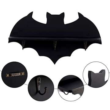 YJGYP9F Bat/Coffin Shelf, 1 Shelf, Crystal Shelf Spooky Floating Shelves Goth Decor Bat Shelf,Wooden Gothic Decor for Home, Black Hanging Shelf for Wall, Witchy Room Decor for Crystal Keys
