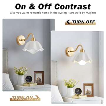 Magiroz Mid Century Modern Single Gold Wall Sconce Industrial Vintage Wall Mount Light Fixture Simple Rustic 1-Light Antique Brass Wall Sconce with White Glass Lampshade Retro Wall Lamps MWL02-1B