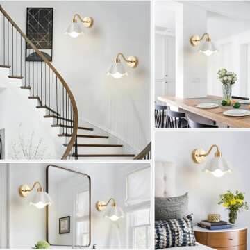 Magiroz Mid Century Modern Single Gold Wall Sconce Industrial Vintage Wall Mount Light Fixture Simple Rustic 1-Light Antique Brass Wall Sconce with White Glass Lampshade Retro Wall Lamps MWL02-1B