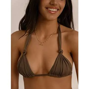 Womens Brazilian Two Piece Swimsuit Sexy Halter Triangle Bikini Set Cheeky High Waisted Thong Bathing Suit Brown L