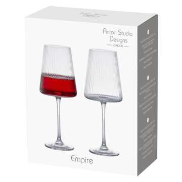 Anton Studio Designs Empire Handmade Wine Glasses Perfect for Red Wine, White Wine, Water, or Beverages - 15 oz - Clear - Set of 2 Elegant Wine Glasses