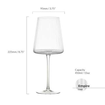 Anton Studio Designs Empire Handmade Wine Glasses Perfect for Red Wine, White Wine, Water, or Beverages - 15 oz - Clear - Set of 2 Elegant Wine Glasses