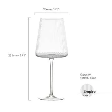 Anton Studio Designs Empire Handmade Wine Glasses Perfect for Red Wine, White Wine, Water, or Beverages - 15 oz - Clear - Set of 2 Elegant Wine Glasses