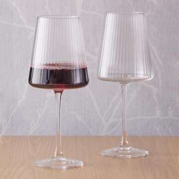 Anton Studio Designs Empire Handmade Wine Glasses Perfect for Red Wine, White Wine, Water, or Beverages - 15 oz - Clear - Set of 2 Elegant Wine Glasses