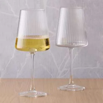 Anton Studio Designs Empire Handmade Wine Glasses Perfect for Red Wine, White Wine, Water, or Beverages - 15 oz - Clear - Set of 2 Elegant Wine Glasses