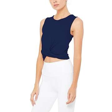 Bestisun Athletic Gym Shirts Workout Crop Tank Tops Pilates Dance Clothing for Women Navy Blue M