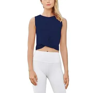 Bestisun Athletic Gym Shirts Workout Crop Tank Tops Pilates Dance Clothing for Women Navy Blue M
