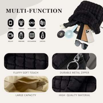 Iqimott Quilted Puffer Tote Bag Large Crossbody Shoulder Bag with Zipper, Nylon Bubble Hobo Bags Tra...