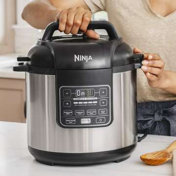 Ninja Instant, 1000-Watt Pressure, Slow, Multi Cooker, and Steamer with 6-Quart Ceramic Coated Pot & Steam Rack (PC101), Si, Black/Silver