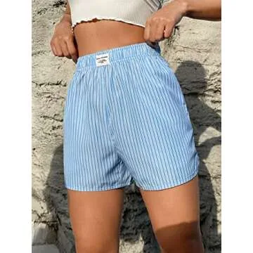 SOLY HUX Women's Y2K Striped Boxer Shorts Elastic High Waisted Straight Leg Workout Gym Shorts Blue Letter S