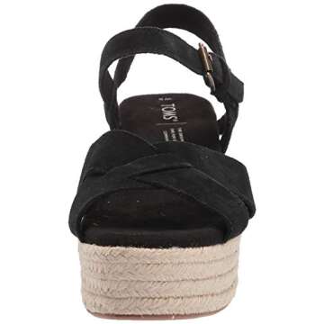 TOMS Women's Willow Wedge Sandal in Black Suede - Adjustable Fit, Eco-friendly Comfort