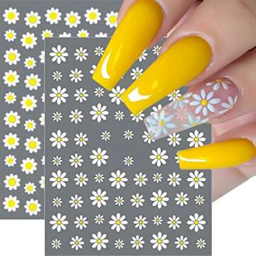 SILPECWEE Spring Daisy Nail Stickers Flower Nail Art Stickers Smile Face Sunflower Nail Design Self-...