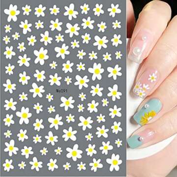 SILPECWEE Spring Daisy Nail Stickers Flower Nail Art Stickers Smile Face Sunflower Nail Design Self-Adhesive Nail Decals Manicure Tips Nail Decoration for Women Girls Kids (12 Sheets)