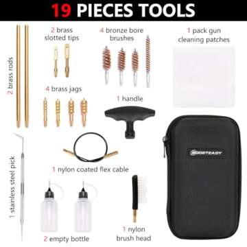 BOOSTEADY Universal Handgun Cleaning kit .22,.357,.38,9mm,.45 Caliber Pistol Cleaning Kit Bronze Bore Brush and Brass Jag Adapter