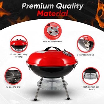 Gas One 14" Portable Grill – Charcoal & Locking Lid