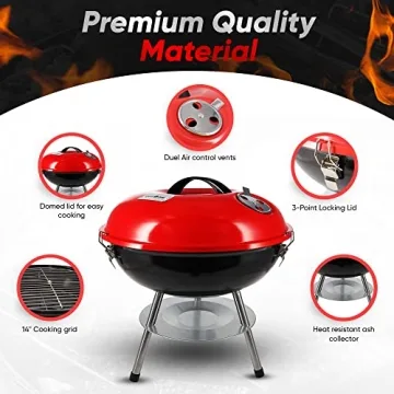 Gas One 14" Portable Grill – Charcoal & Locking Lid