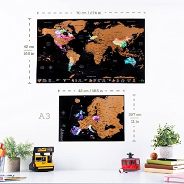 Scratch Off World Travel Map with Bonus Europe Map