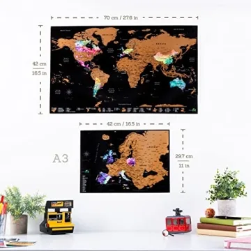 Scratch Off World Travel Map with Bonus Europe Map