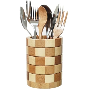 TIWPAJS Bamboo Silverware Holder - Stylish & Durable Kitchen Organizer