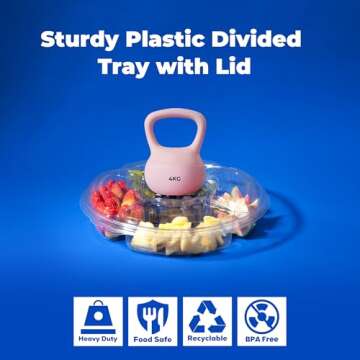 Fit Meal Prep 13" Round Plastic Appetizer Tray with Lid, 8 Pack Divided Serving Platters and Trays with Lids, 5 Compartment Disposable Fruit Tray Veggie Tray Platter for Snack, Party & Buffet