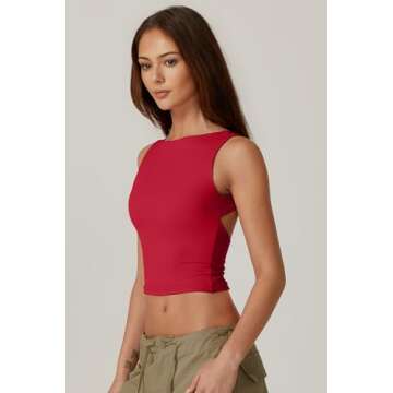 QINSEN Summer Cropped Tank with Open Back Design