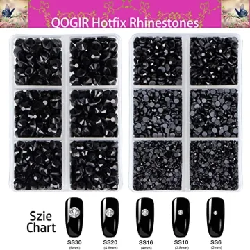 QOGIR 6300pcs Black Hotfix Rhinestones for Crafts DIY