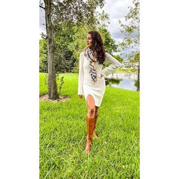 LookbookStore Wedding Guest Dresses for Women Winter Dress for Women Womens Fall Clothes Long Sleeve Dress with Slit White Knitted Sweater Dress Brilliant White Size Small Fits Size 4 / Size 6