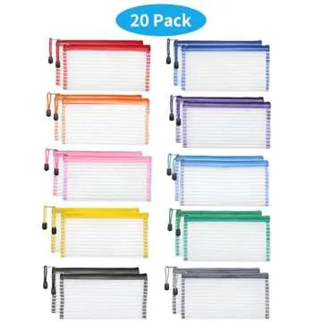 JARLINK 20 Pack 10 Colors Zipper Mesh Pouch, Zipper Bag Multipurpose Travel Bags for Office Supplies Cosmetics Travel Accessories Multicolor