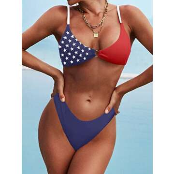 ZAFUL Women's Ribbed O-Ring String Bikini Swimsuit Cheeky Thong Swimwear Two Pieces Bathing Suit