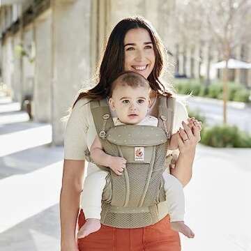 Ergobaby Omni Breeze All Carry Positions Breathable Mesh Baby Carrier Newborn to Toddler with Enhanced Lumbar Support & Airflow (7-45 Lb), Soft Olive Diamond